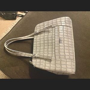 GUESS | Pale Grey Croc Embossed Medium Satchel Bag